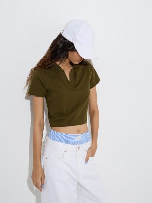 Nuon Olive Cotton-Blend T-Shirt