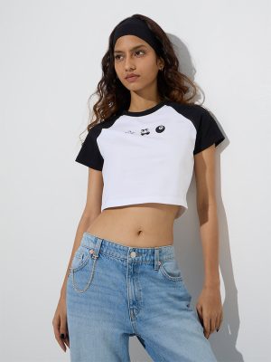 Nuon White Printed Cotton-Blend T-Shirt