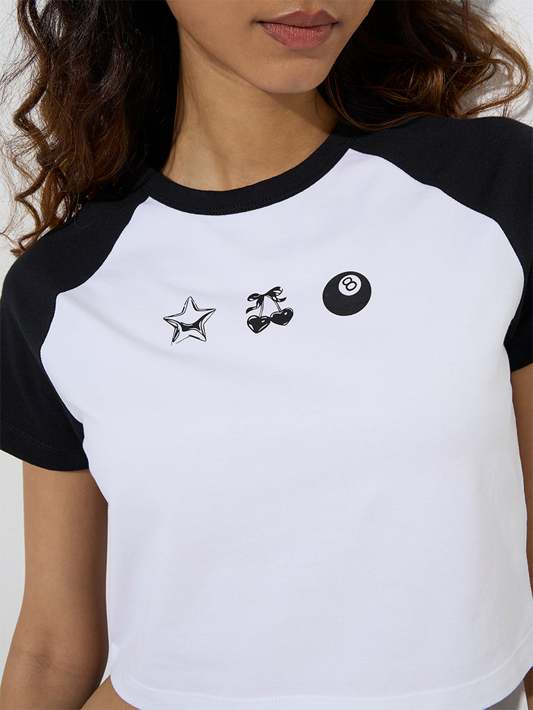 Nuon White Printed Cotton-Blend T-Shirt - Image 3