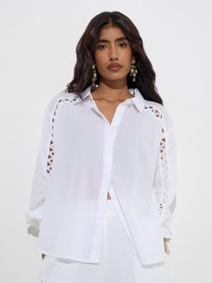 LOV White Lace-Detailed Cotton Shirt
