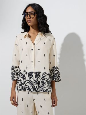 LOV Off-White Leaf Design Shirt