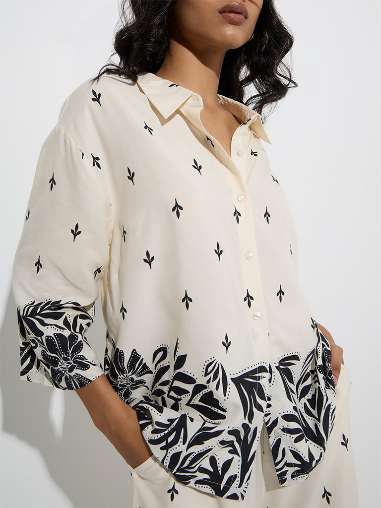 LOV Off-White Leaf Design Shirt - Image 3