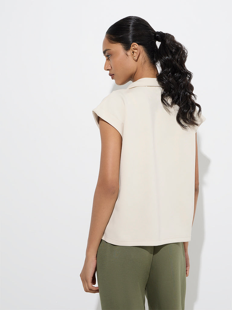 LOV Beige Solid Quarter-Zip T-Shirt - Image 4