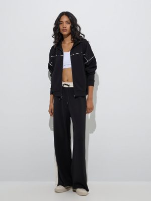 LOV Black Panel Detailed High-Rise Pants