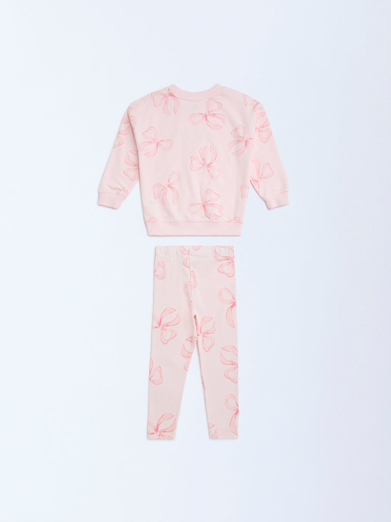 HOP Kids Pink Printed Cotton Sweatshirt and Leggings Set - Image 3