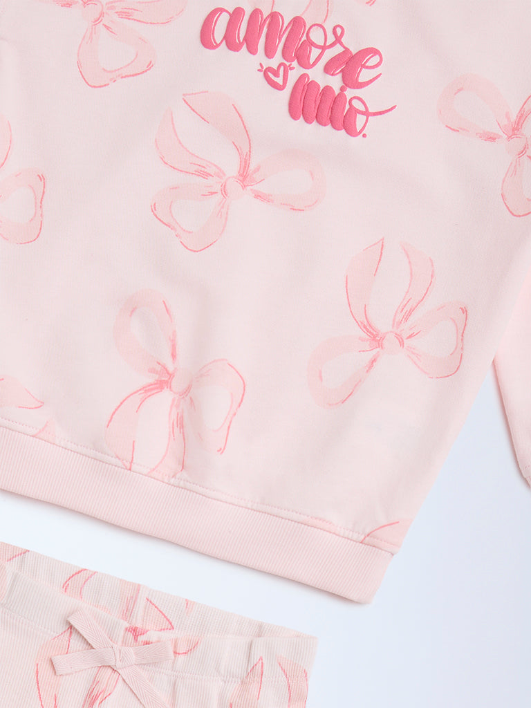 HOP Kids Pink Printed Cotton Sweatshirt and Leggings Set - Image 4