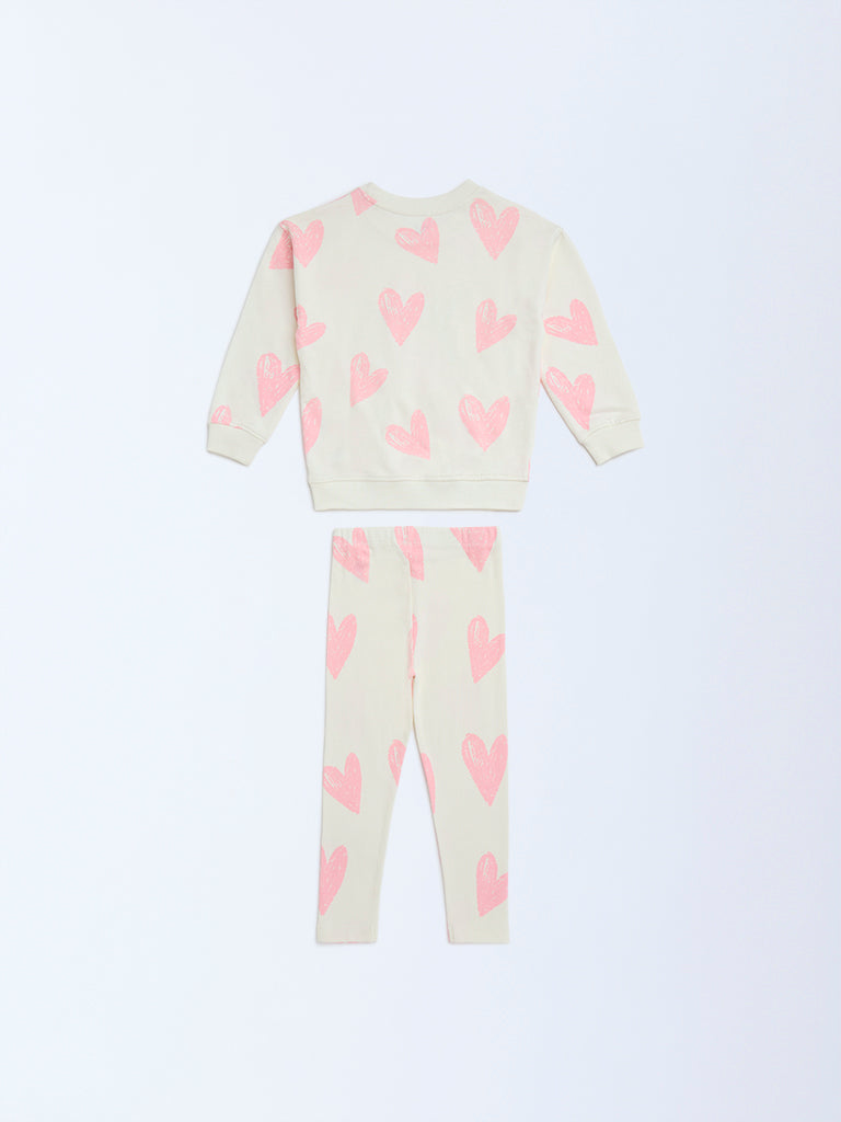 HOP Kids Off-White Cotton Sweatshirt and Leggings Set - Image 3