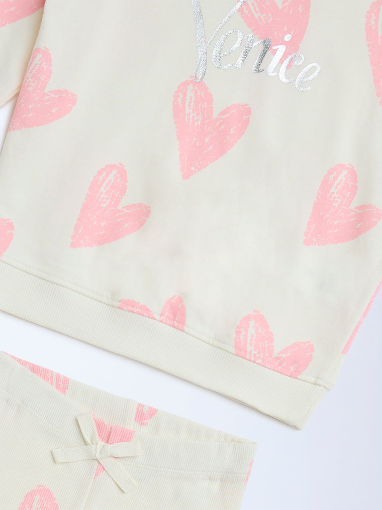 HOP Kids Off-White Cotton Sweatshirt and Leggings Set - Image 4