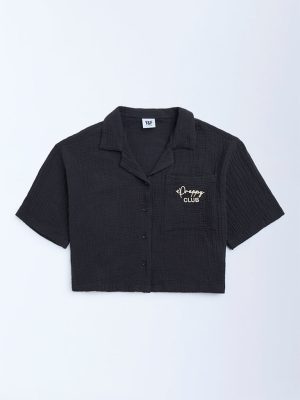 Y&F Kids Black Crinkle-Textured Cotton Shirt