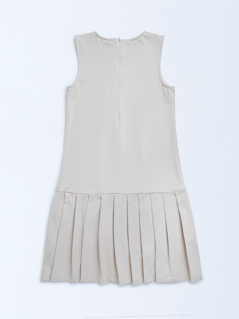 Y&F Kids Taupe Solid Drop-Waist Dress - Image 2