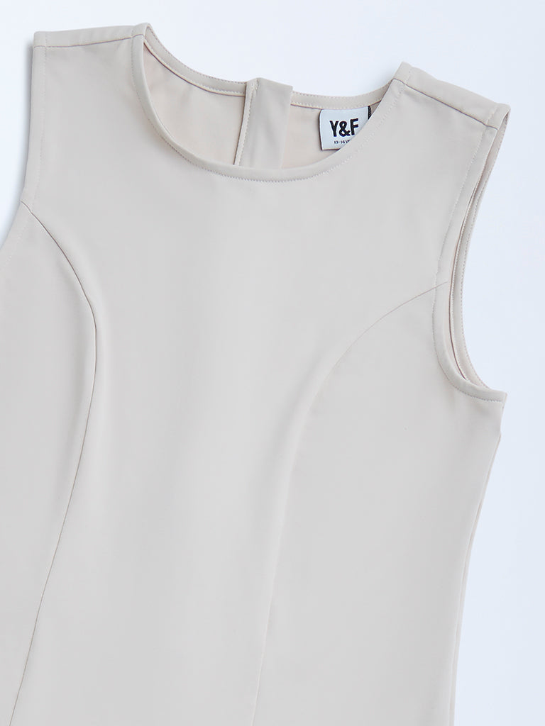 Y&F Kids Taupe Solid Drop-Waist Dress - Image 3