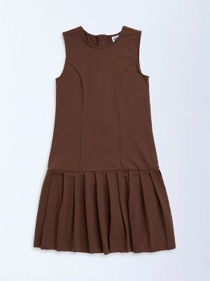 Y&F Kids Brown Solid Drop-Waist Dress