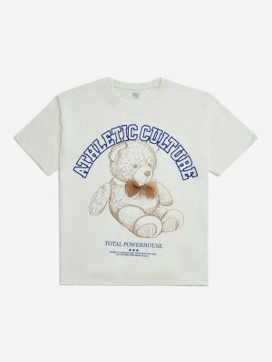 Y&F Kids Off-White Teddy Printed Cotton T-Shirt
