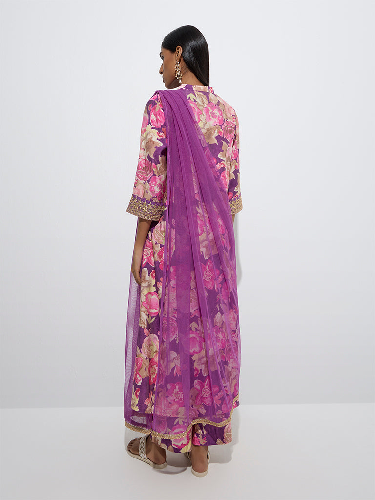 Vark Plum Floral Patterned A-Line Ethnic Set - Image 4