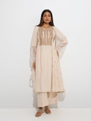Vark Off-White Embroidered A-Line Ethnic Set