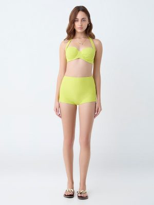Wunderlove Swimwear Lime Solid High-Waist Shorts Briefs