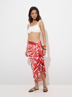 Wunderlove Red Abstract Design Beach Sarong in a Bag
