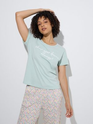 Wunderlove Sage Text Design Cotton T-Shirt