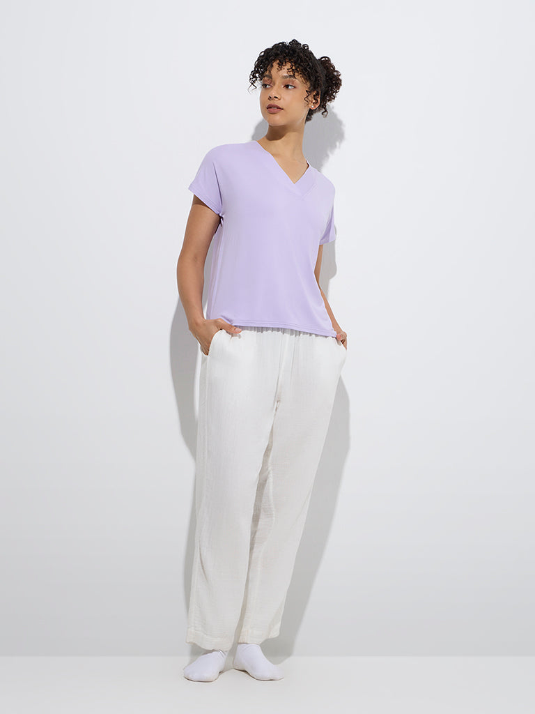 Wunderlove Lavender Solid T-Shirt - Image 2