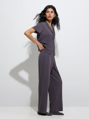 Superstar Charcoal Waffle-Textured Wide-Leg Pants