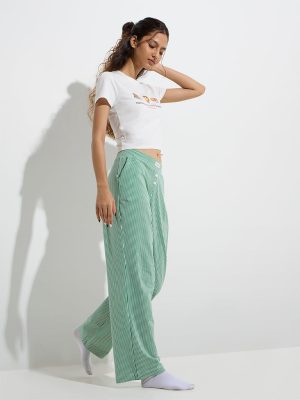 Superstar Green Striped High-Rise Cotton-Blend Pyjamas