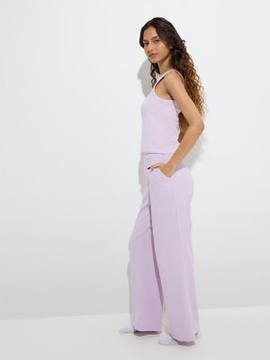Superstar Lavender Ribbed-Textured High-Rise Lounge Pants