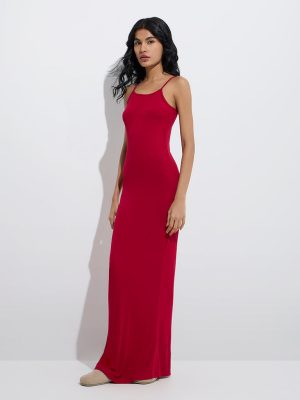 Superstar Red Ribbed-Textured Lounge Dress