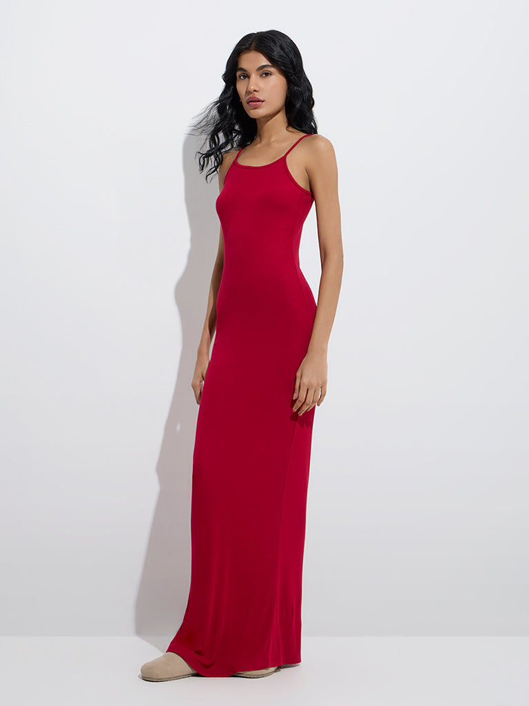 Superstar Red Ribbed-Textured Lounge Dress