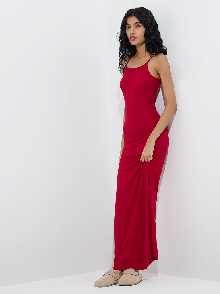 Superstar Red Ribbed-Textured Lounge Dress - Image 2