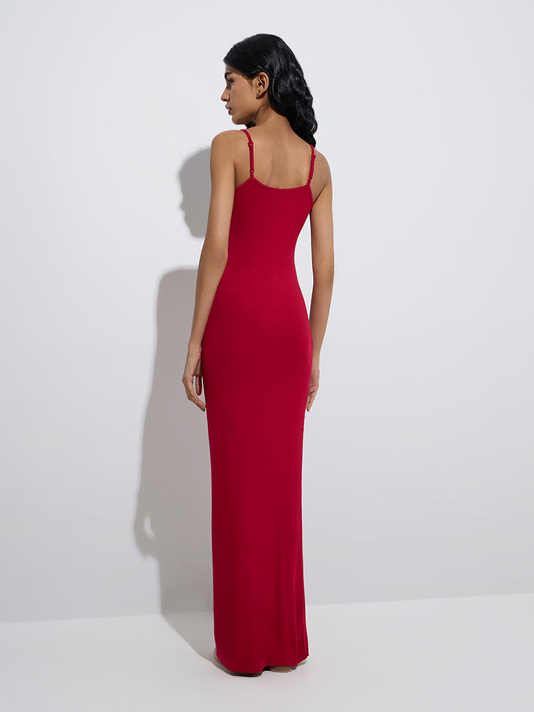 Superstar Red Ribbed-Textured Lounge Dress - Image 4