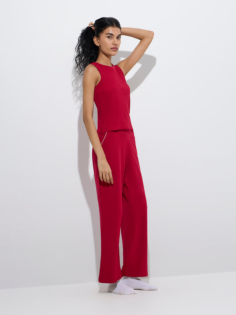 Superstar Red Ribbed-Textured Cotton-Blend Tank Top