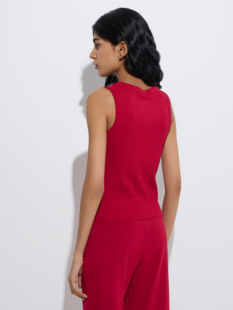 Superstar Red Ribbed-Textured Cotton-Blend Tank Top - Image 4