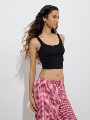 Superstar Black Ribbed-Textured Seam-Free Camisole