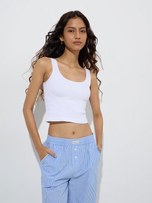 Superstar White Ribbed-Textured Seam-Free Camisole