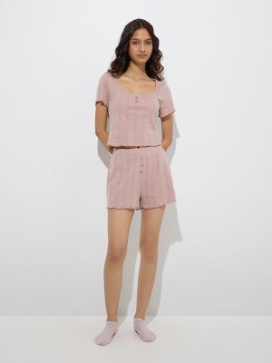 Superstar Dusty Pink Pointelle-Knitted Cotton Top