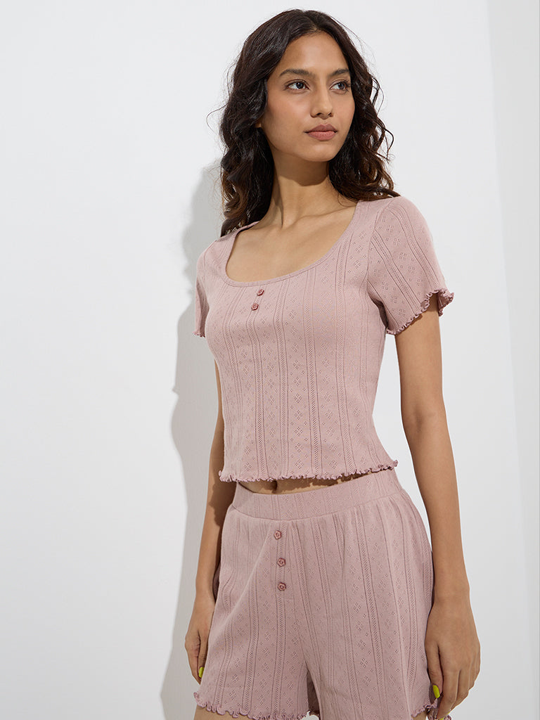 Superstar Dusty Pink Pointelle-Knitted Cotton Top - Image 2