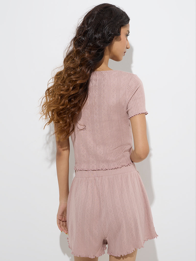 Superstar Dusty Pink Pointelle-Knitted Cotton Top - Image 4