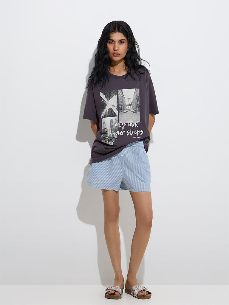 Superstar Charcoal Cityscape Oversized Cotton T-Shirt - Image 2