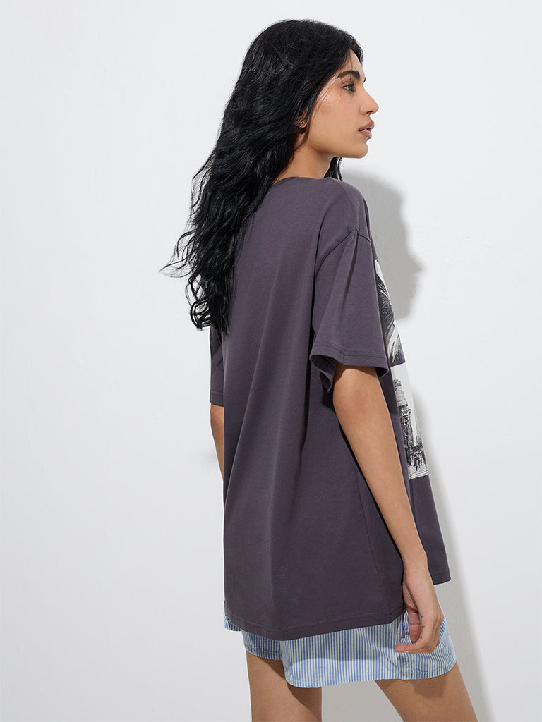 Superstar Charcoal Cityscape Oversized Cotton T-Shirt - Image 4