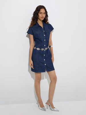 Nuon Dark Blue Denim Shirt Dress