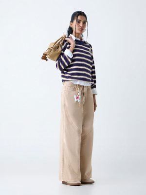 Nuon Beige Straight-Fit High-Rise Jeans