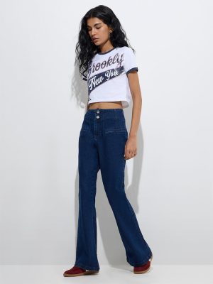 Nuon Dark Blue Mid-Rise Bootcut Jeans