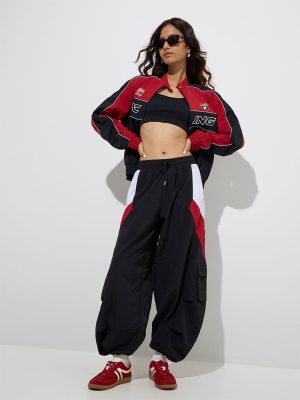 Nuon Black Colour-Blocked High-Rise Joggers