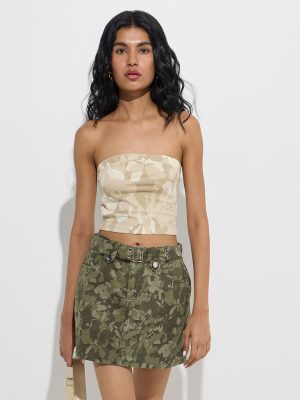 Nuon Beige Camouflage Design Cotton-Blend Tube Top