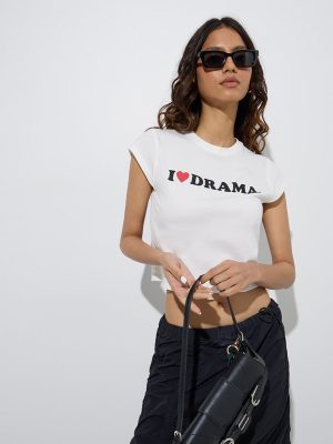 Nuon White Typographic Cotton T-Shirt