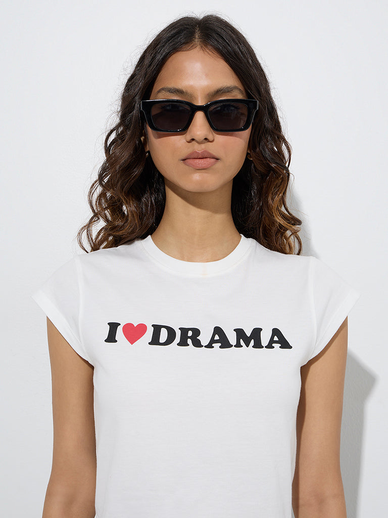 Nuon White Typographic Cotton T-Shirt - Image 3