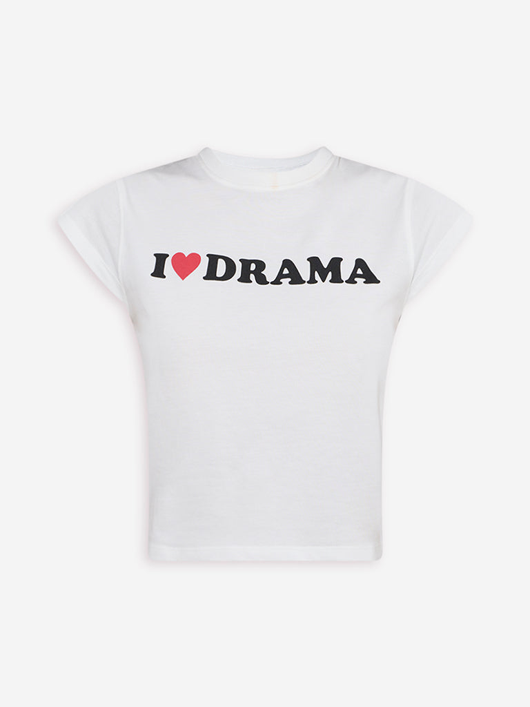 Nuon White Typographic Cotton T-Shirt - Image 5