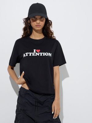 Nuon Black Text Printed Cotton T-Shirt
