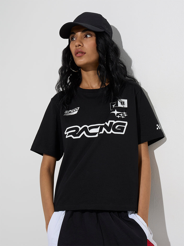 Nuon Black Text Printed Cotton-Blend T-Shirt - Image 2