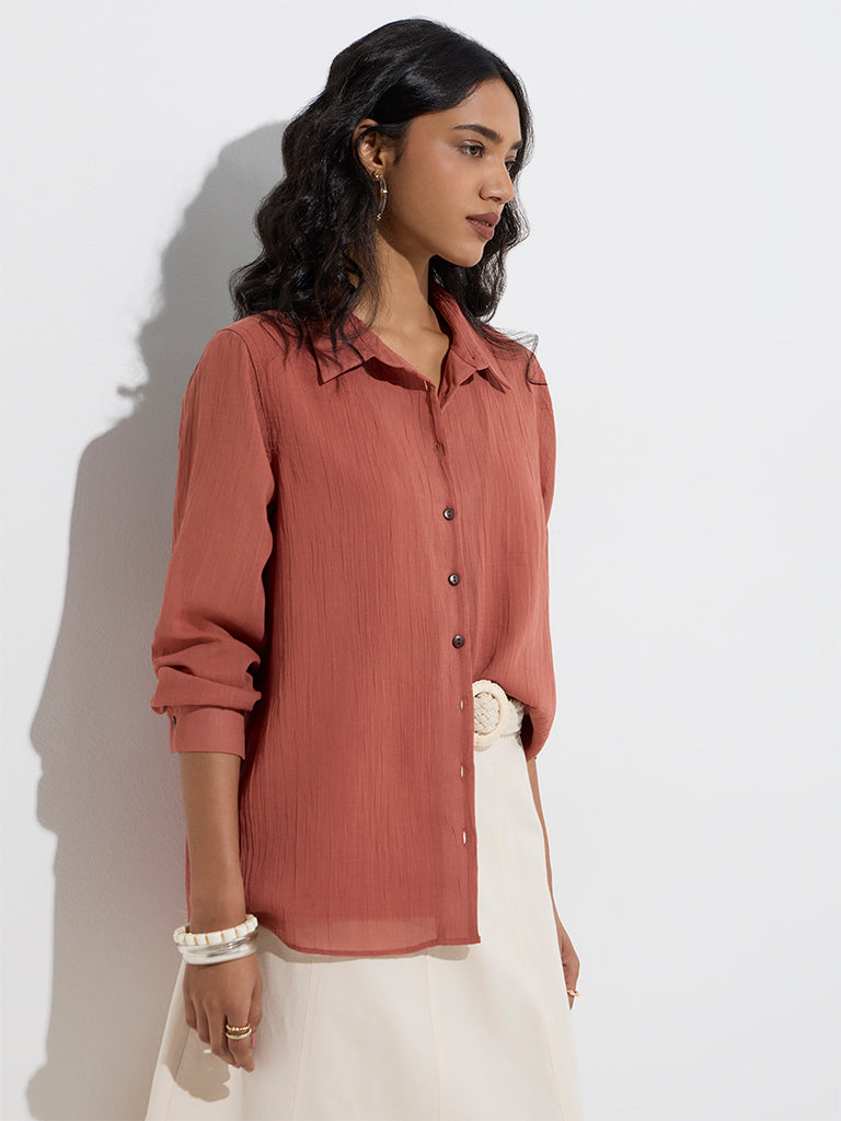 LOV Dusty Pink Crinkle-Textured Shirt - Image 2